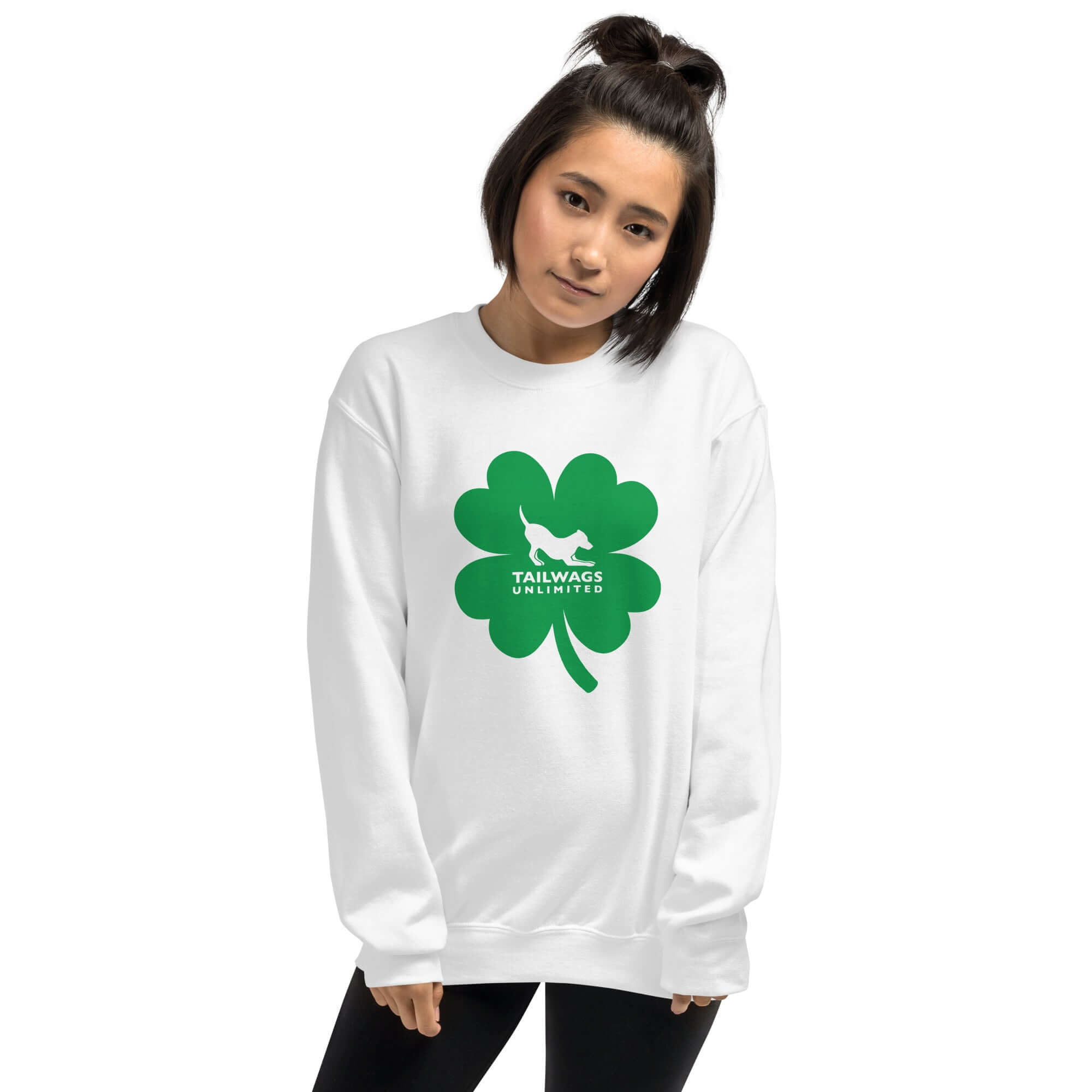 Green Four Leaf Clover Logo Crewneck Sweatshirt - TAILWAGS UNLIMITED
