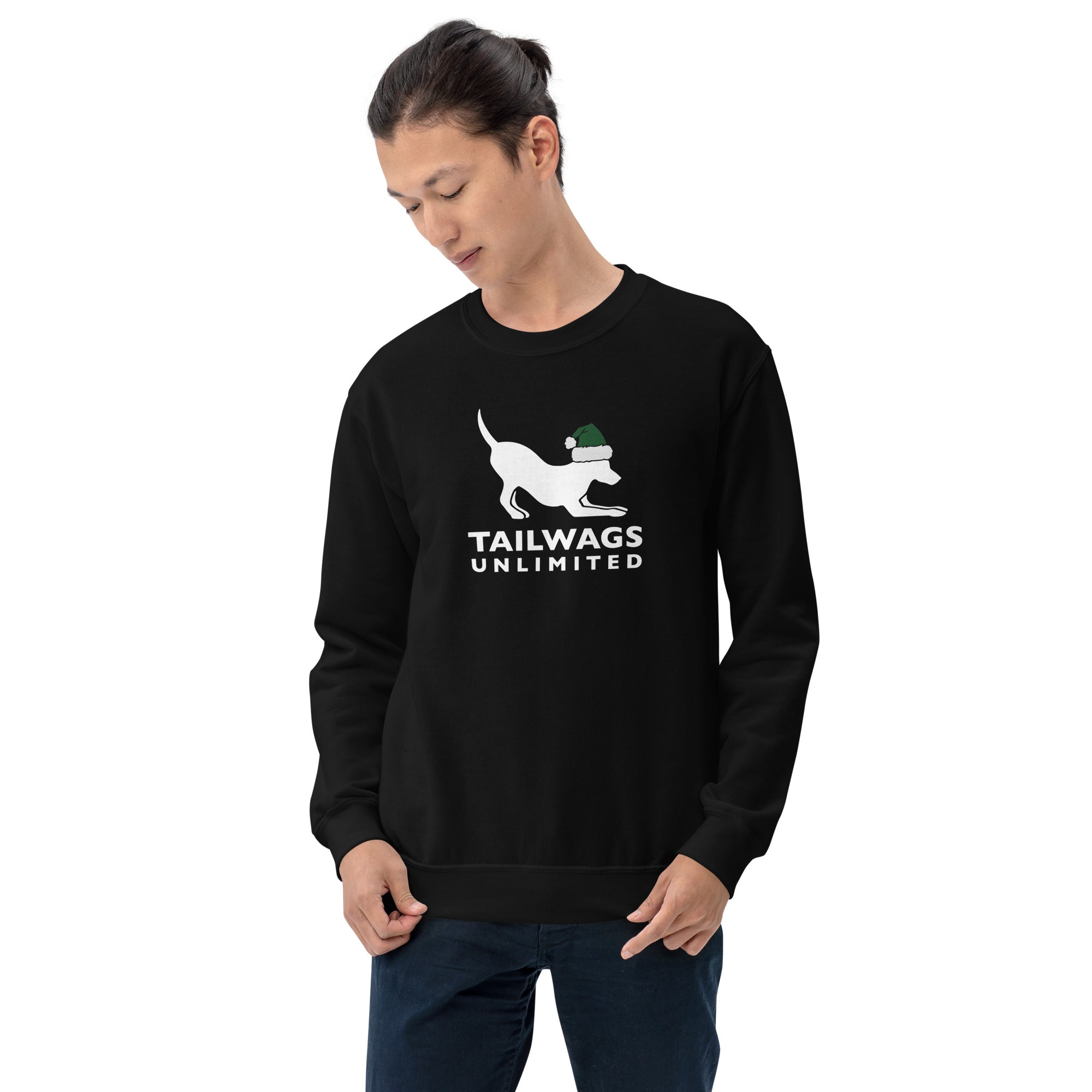 Green Santa Hat Logo Crewneck Sweatshirt - TAILWAGS UNLIMITED