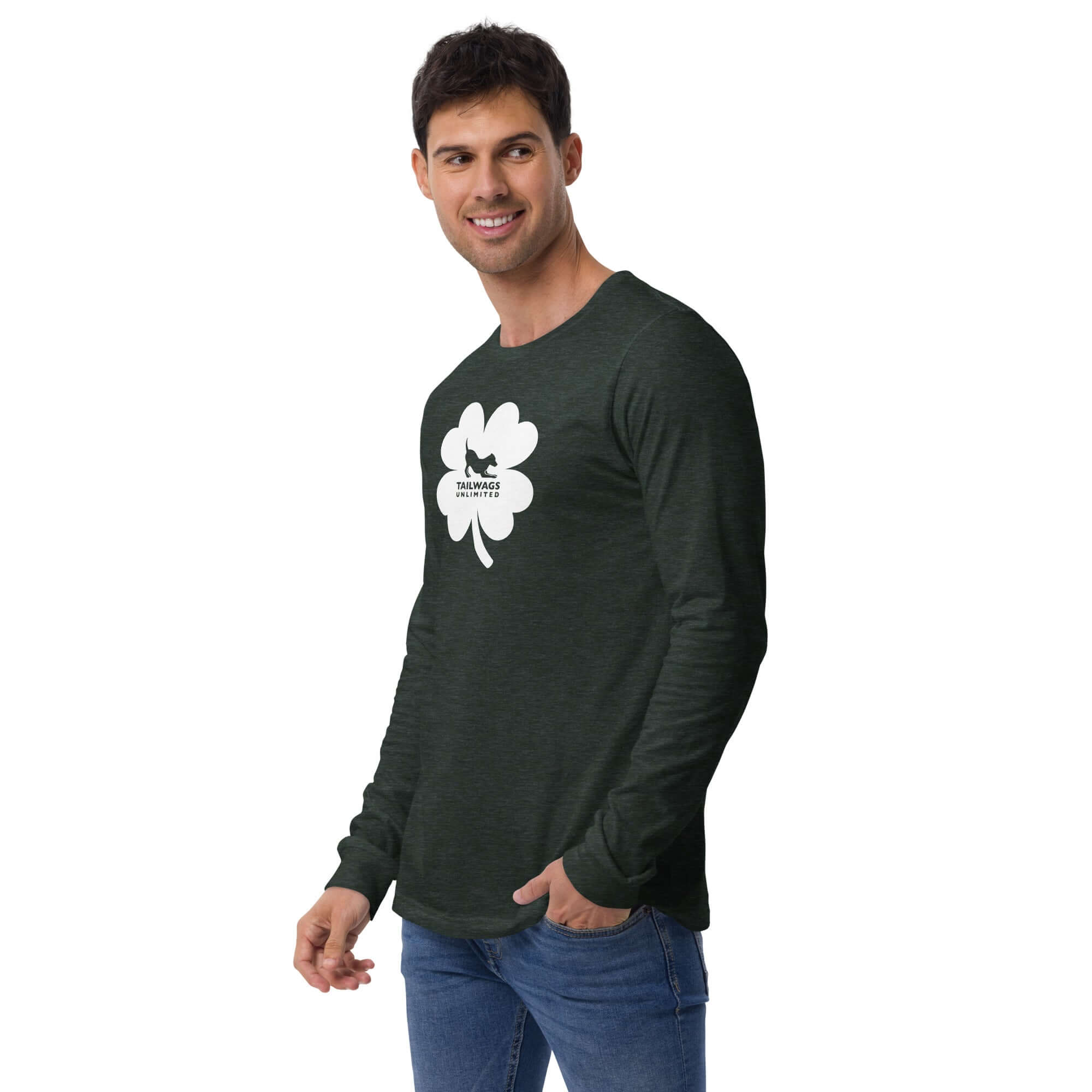 White Four Leaf Clover Logo Long Sleeve Tee - TAILWAGS UNLIMITED