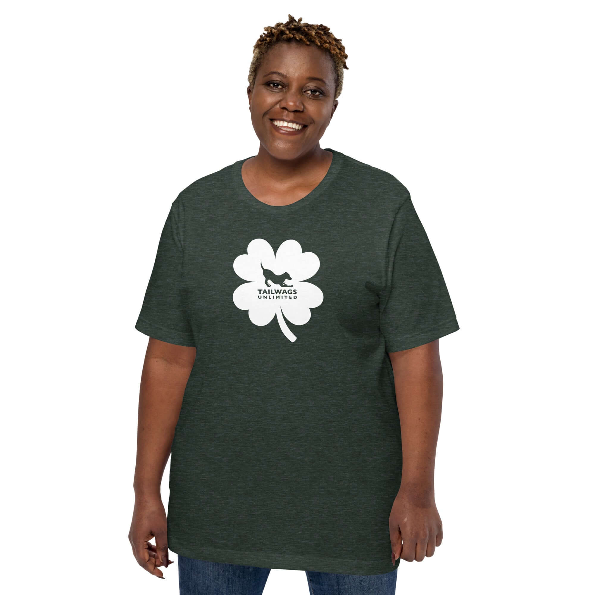White Four Leaf Clover Logo T-Shirt - TAILWAGS UNLIMITED