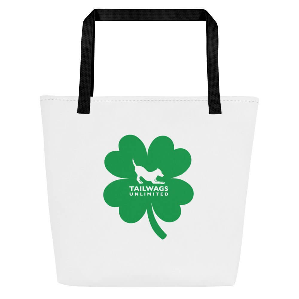 Green Four Leaf Clover Logo Large Tote Bag - TAILWAGS UNLIMITED