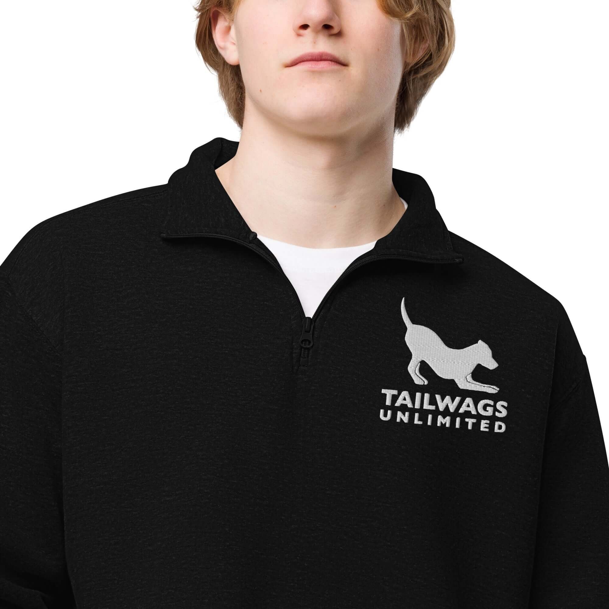 Tailwags White Logo Unisex Quarter Zip Fleece Pullover - TAILWAGS UNLIMITED